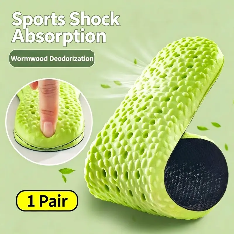 Unisex Wormwood Deodorant Honeycomb Insoles, Soft Elastic Shock Absorbing, Breathable Sweat Wicking, Foldable Cushion Inserts for All Seasons