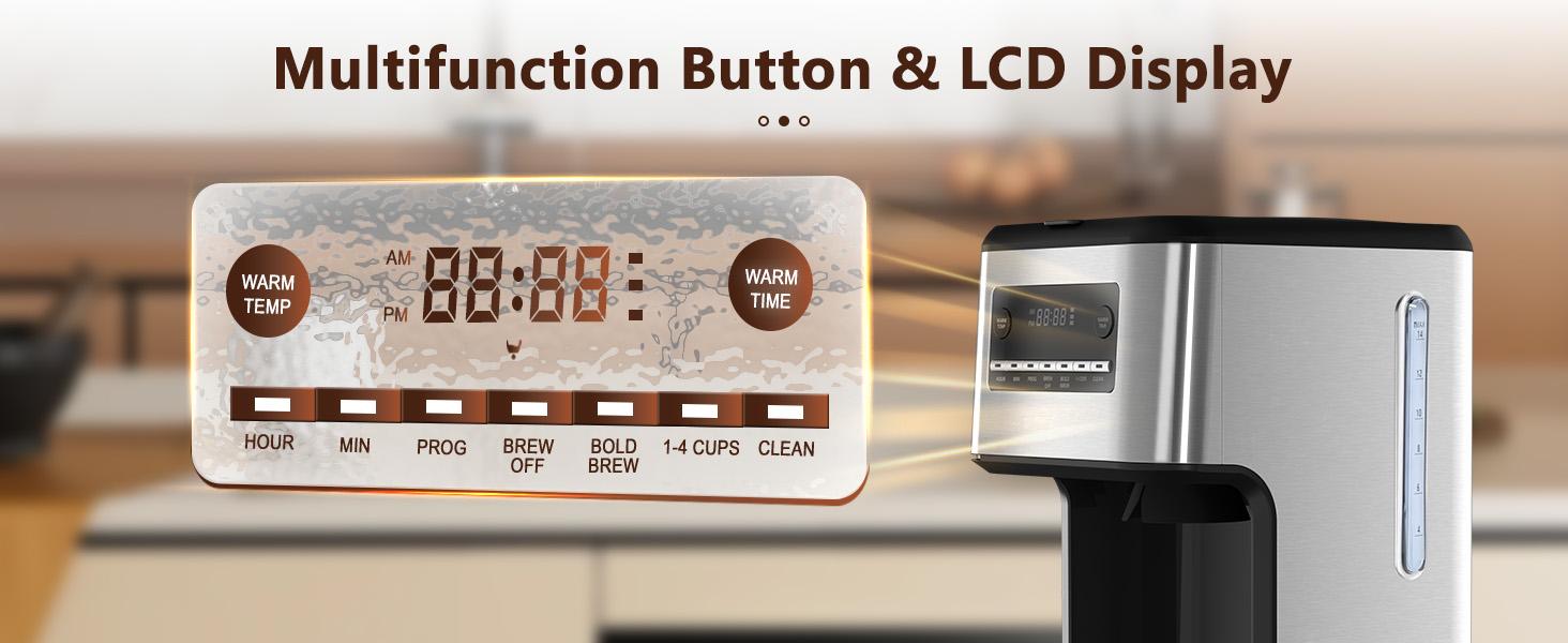 Kismile Coffee Maker, 14-Cup Programmable Drip Coffee Makers Machines with Timer, Reusable Filter & Keep Hot Plate, Auto Pause, Self-Cleaning, Stainless Steel