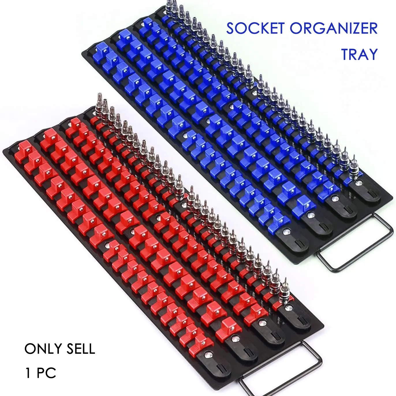 Socket Organizer Tray 80 PCS Capacity, Metal Socket Holder Storage Rack with Carry Handle, Secure Spring Ball Clips, Organize 1/4", 3/8", 1/2" Drive Sockets, Tool Box Drawer Garage Workshop Socket Organizer, Socket Organizer For Tool Box Drawer