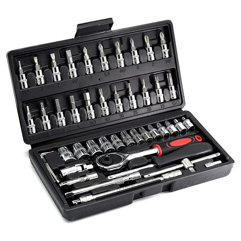 46pcs Professional Household Tool Kit, Portable Automotive, Bicycle, Motorcycle Maintenance, Durable Metal Accessories, Home Repair, Car Tool Kit