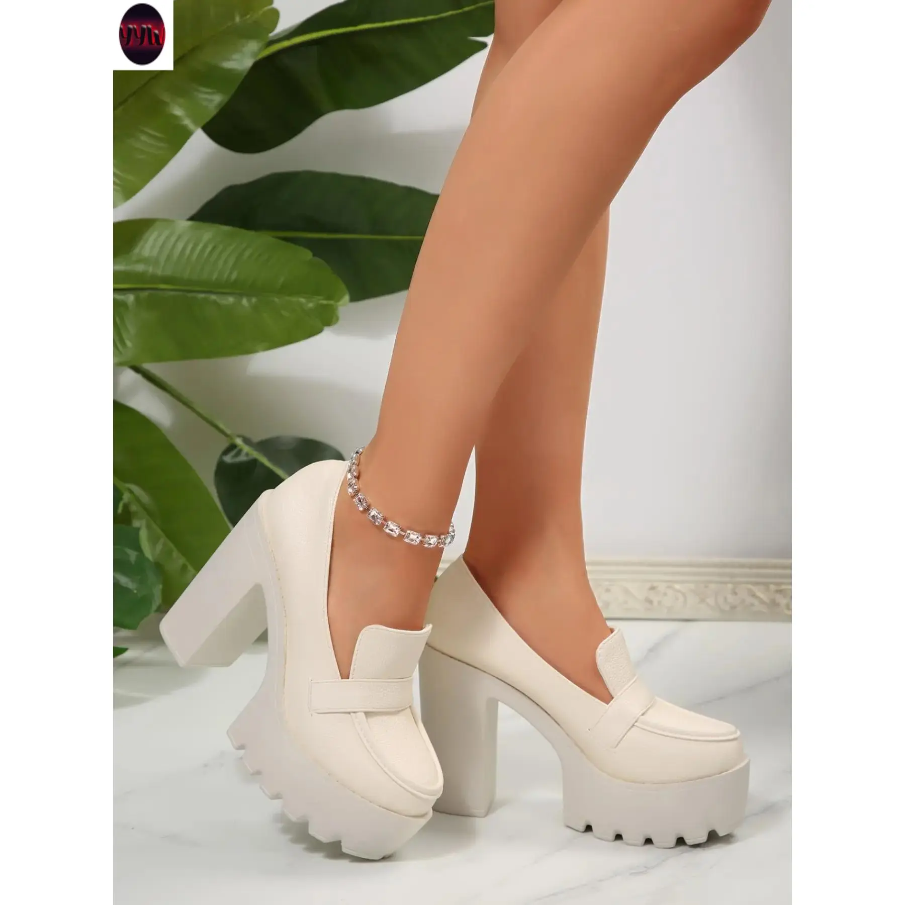 YYW1 Women's Thick Sole Loafers, Thick Bottom Shoes,-On Chunky Heel Shoes, Platform Dress Shoes, Platform Footwear, Commuter Casual Low-Top Single Shoe, Classic One Strap Design, All Seasons