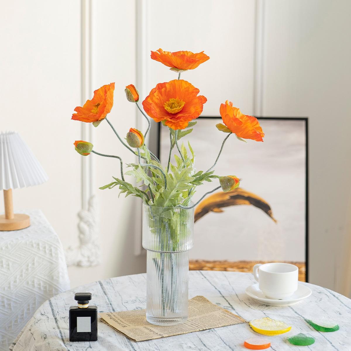 Artificial Poppy Bouquet Fake Flowers Poppy Flower Home Desktop Wedding Potted Plant Photography Prop Decoration