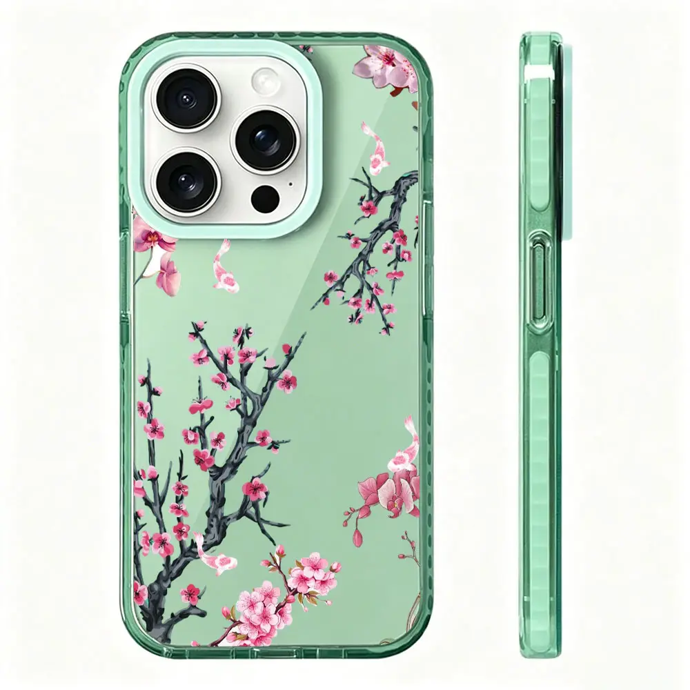 KKLLYY Pink Cherry Blossom Koi Fish Smartphone Case - Elegant Oriental Art Style Accessory with Shockproof Pad, Protection for iPhone 11-18 Plus Pro Max Devices, Casing Cover Classic Gift