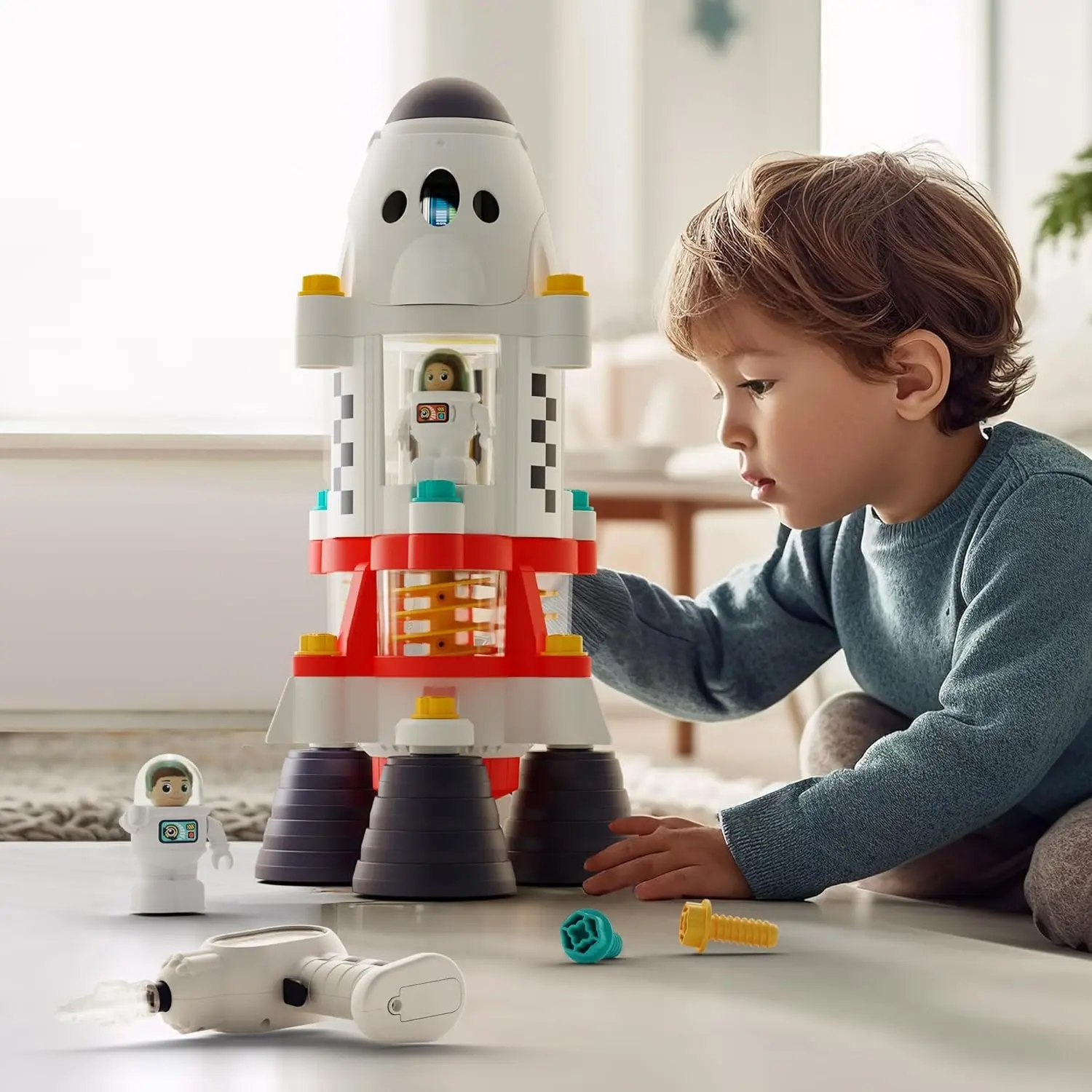 Rocket Outer Space Toys, Kids Spaceship Playset with Space Shuttle, Electric Drill, 2 Astronauts, Educational STEM Take Apart Adventure Gift for 3-8 Year Old Boy Girl