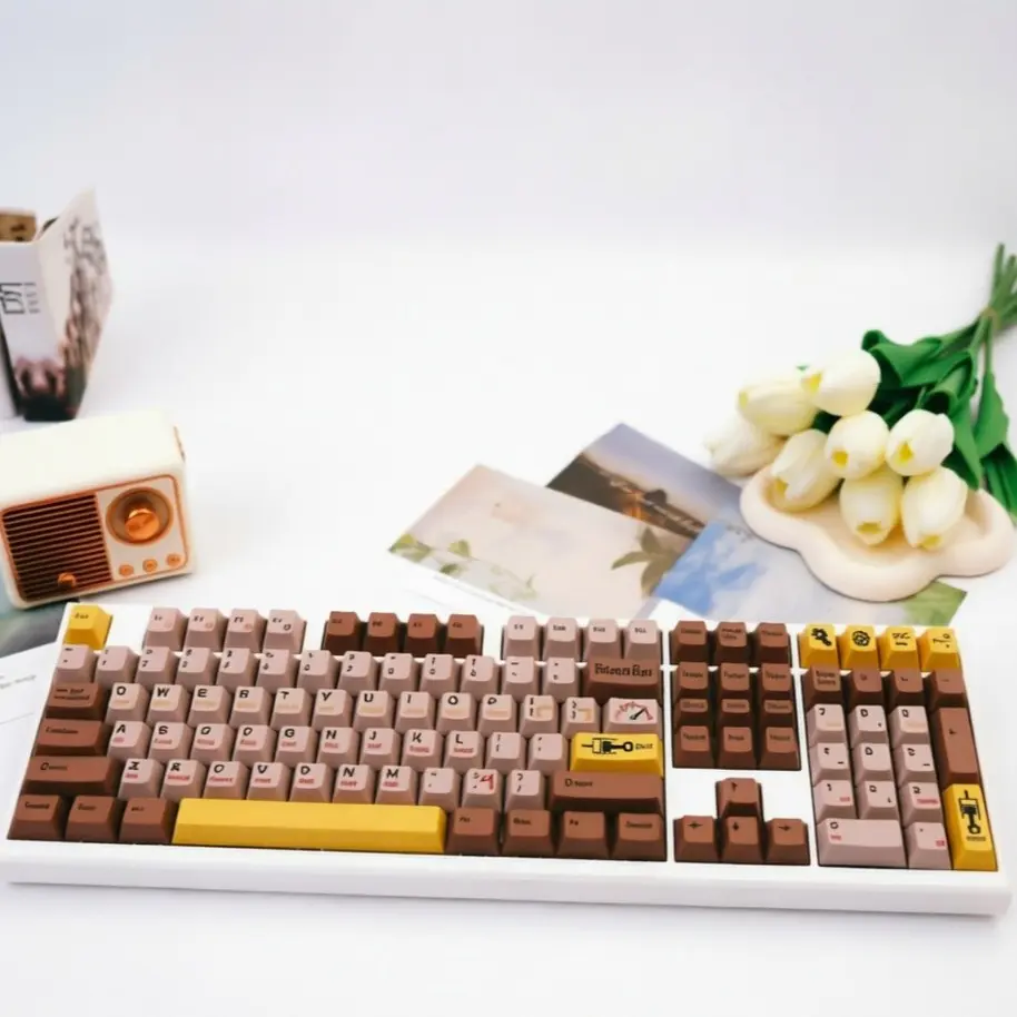 Vintage Pbt Heat Transfer Keycap Set, 140+ Keys, Steam Era Cherry Profile, Includes 7u and Split Spacebar, Compatible with Mx Axes 61/68/87/104 Layouts