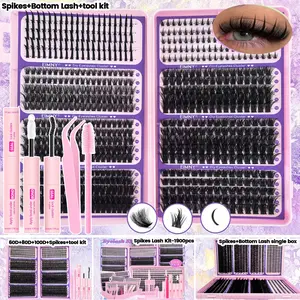 800/1900Pcs Lash Clusters, Includes Spiky and Bottom Lashes, 40D+60D+80D+100D Mixed Style Volume Eyelash Clusters, Eyelash Extension, single box/with Glue, Tweezers and Brush, D Curl 3D Individual Wispy Eyelash, Fluffy Manga Eyelashes, Dense Lash for DIY