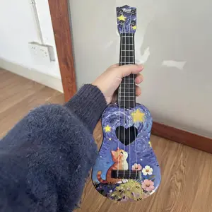 Mini Guitar, Starry Night Cat Ukulele, Includes Picks and Strings, Portable, Durable Plastic, Clear Sound, Perfect Gift for Halloween and Christmas