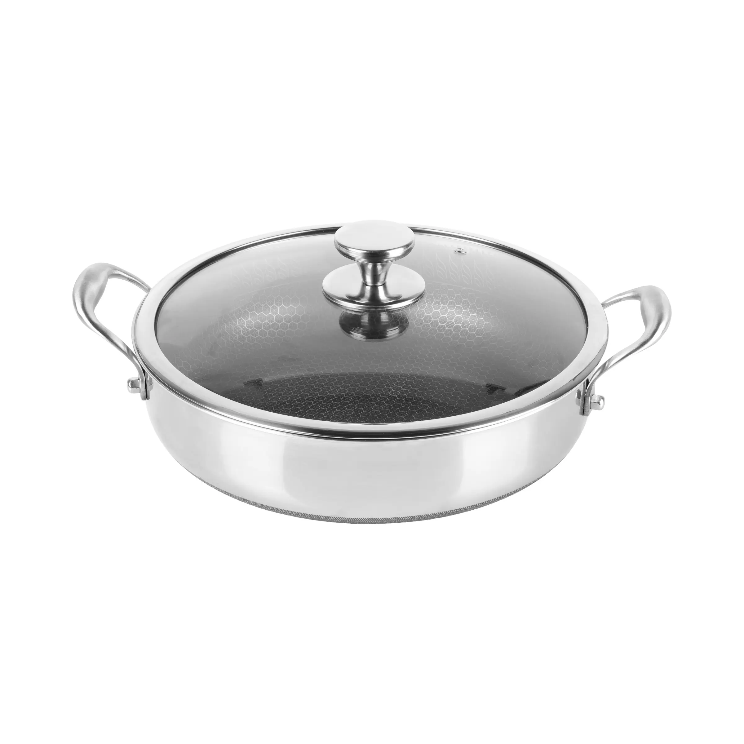 Stainless Steel Frying Pan with Lid, Non-Stick 304 Stainless Steel Cookware, Deep Fryer Compatible with Induction Stoves, Durable Chef Pot, Induction Ready Cookware