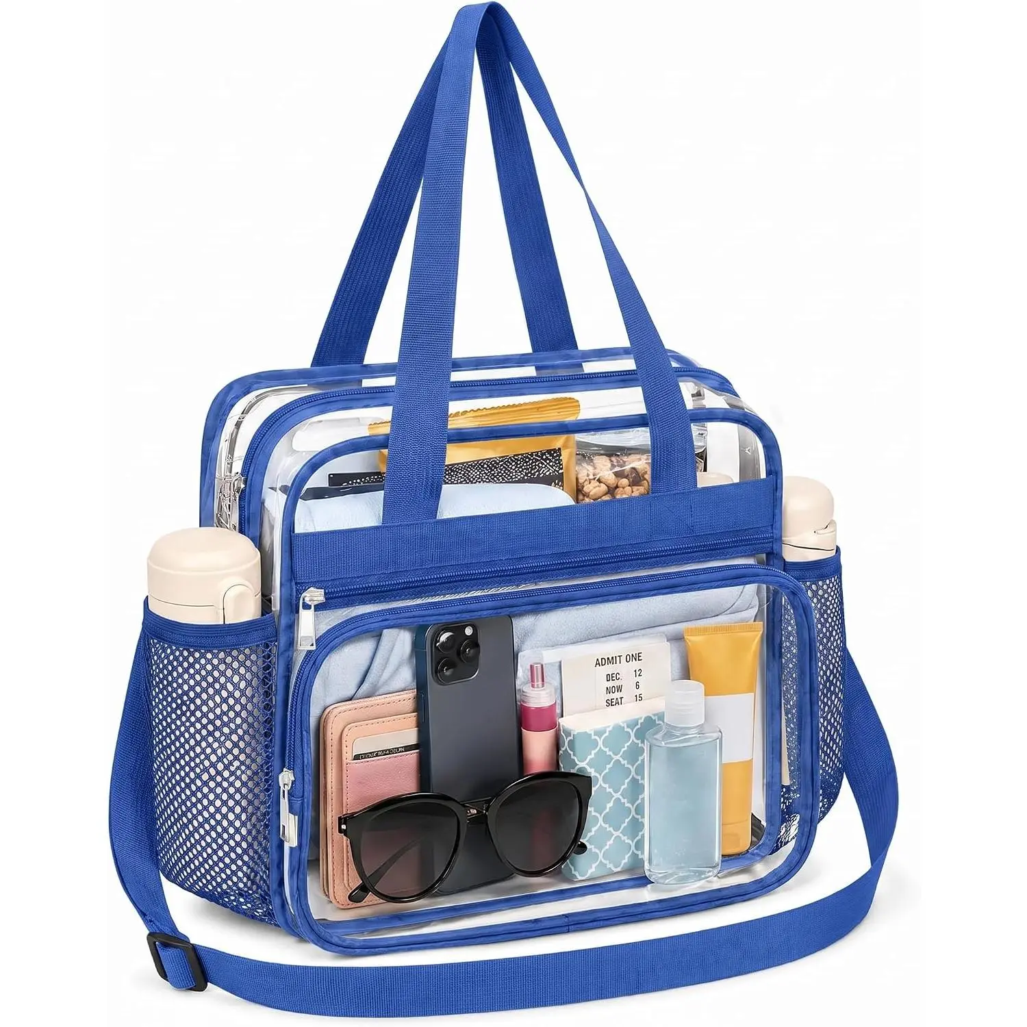 Clear Bag for Stadium Events 12 x 12 x 6, Clear Tote Lunch Bag | Adjustable Strap, Zipper Closure Crossbody  Handbag with Reinforced Stitches & Straps for Work, ,  and Gym