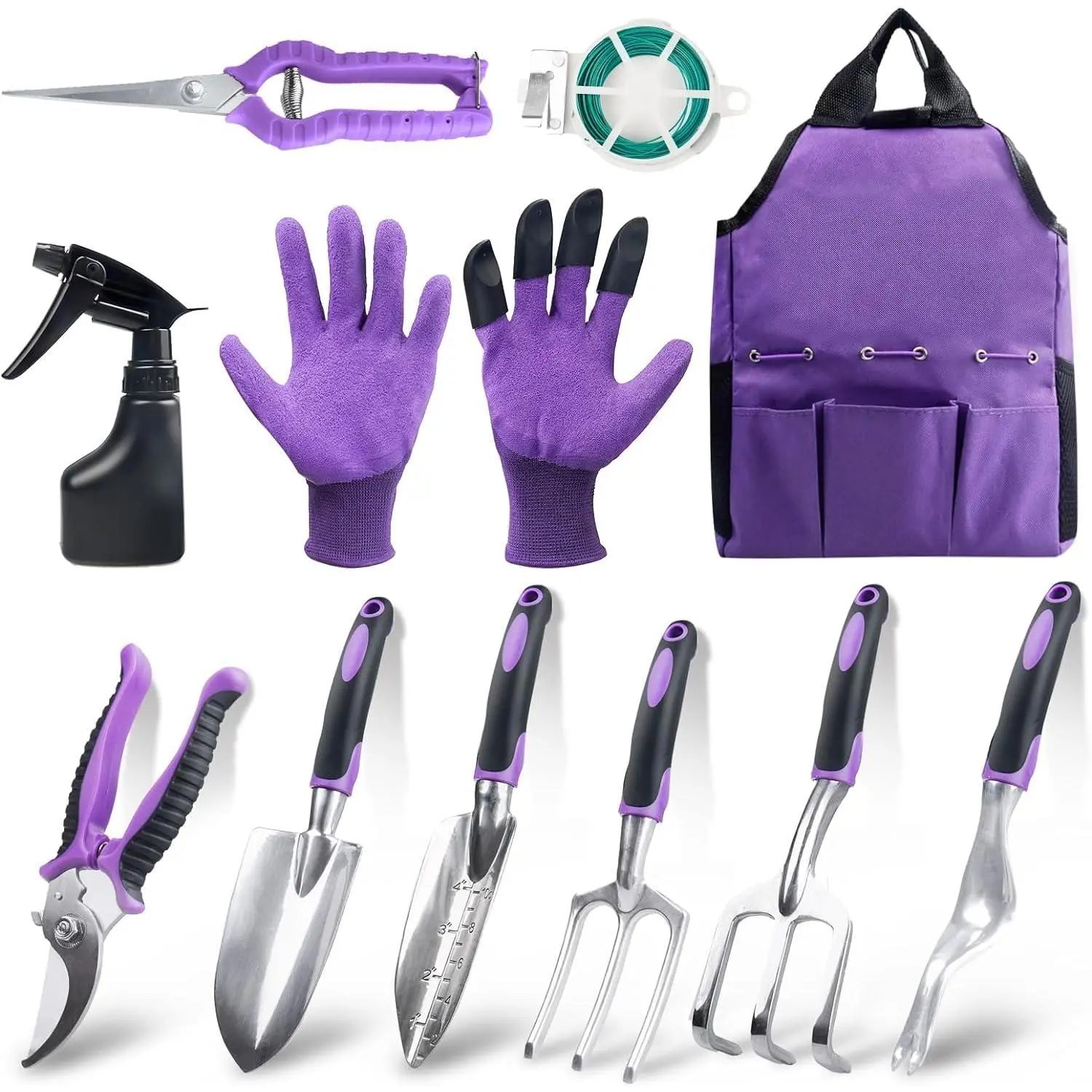 Gardening Tool Set - 11 Piece Aluminum Alloy Steel Hand Tool Starter Kit with Garden Bag, Outdoor Tool, Heavy Duty Gardening Work Set, Gardening Gifts for Women and MenGift.
