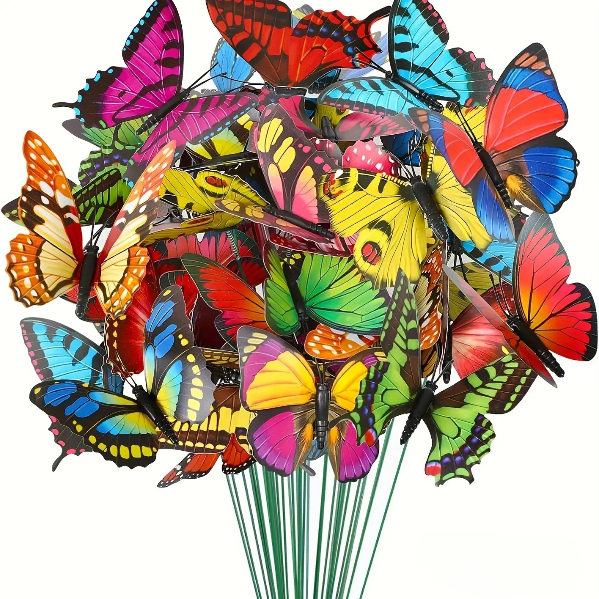100-Piece Bulk Value Pack Colorful Butterfly Garden Stakes, Cost-Effective 3D Artificial Butterfly on Sticks Combo, Space-Saving Vibrant Plants Ornaments Garden Accessories & Supplies for Florist Shop, Parks & Nurseries Commercial Display Props