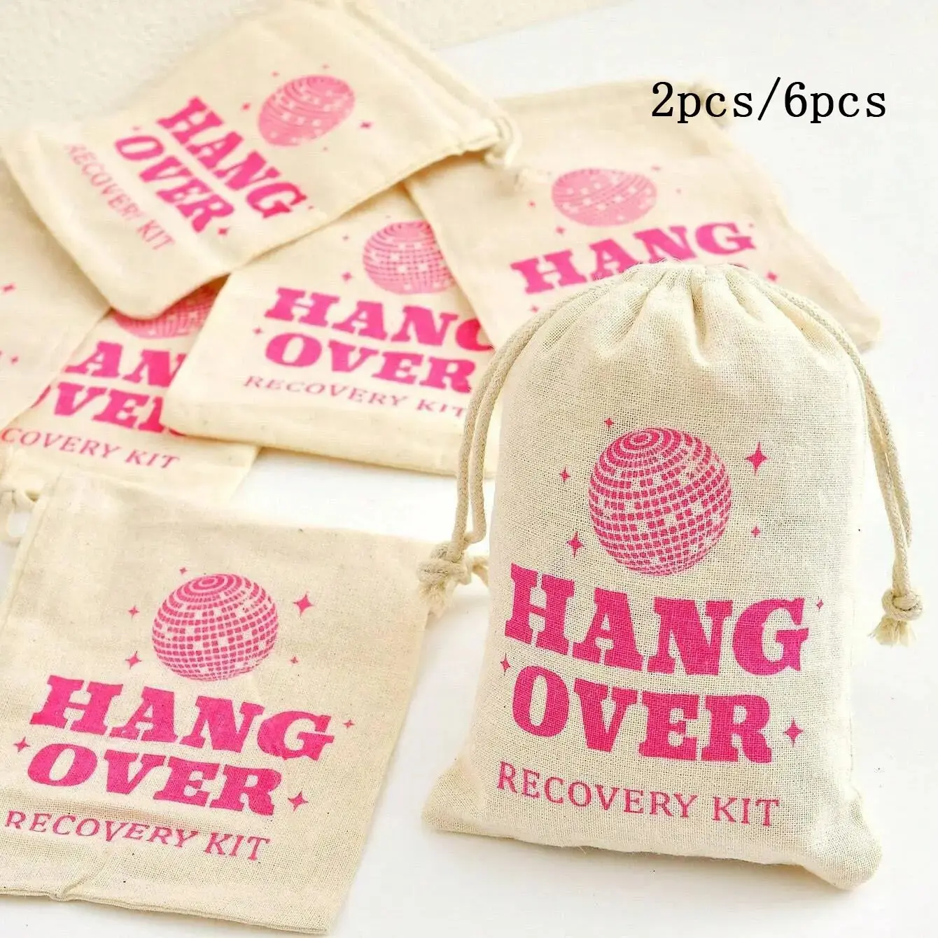 Hangover Recovery Bag, 2/6 Counts Letter Pattern Drawstring Bag, Jewelry Dust Proof Packaging Bag, Gift Wrapping Bag, Party Goodie Bags for Birthday Festive Party, Bachelor Party Gift, Gift Wrap Bags