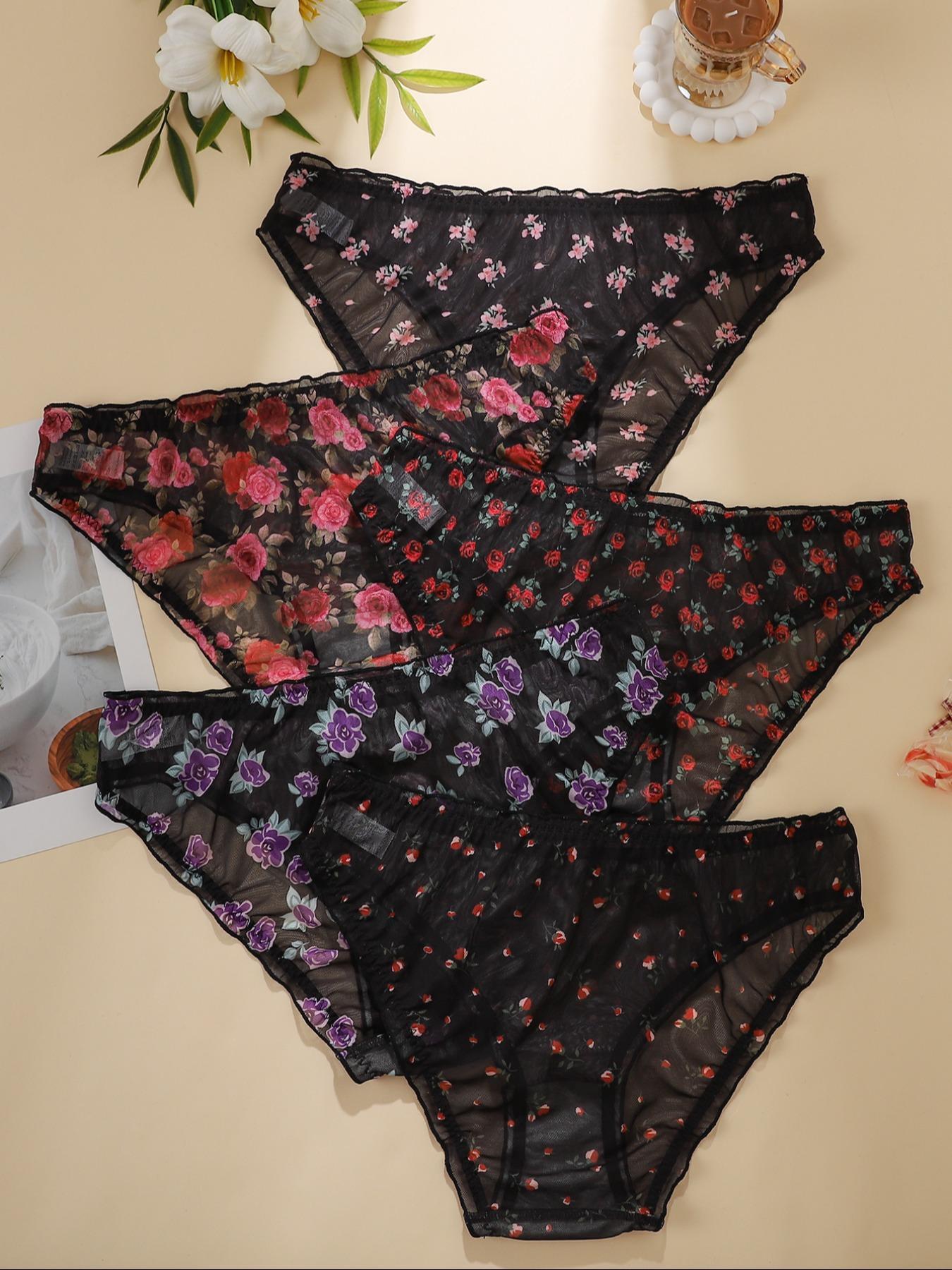 【0XL-4XL】 Floral Print Panty, Breathable Comfortable Panties for Daily Wear, Women's Underwear for All Seasons