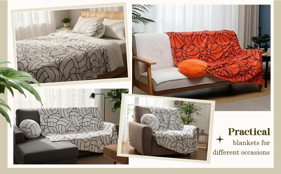 2 Pcs Sports Ball Blanket & Pillow Set 50 x 60 Inch Flannel Throw with 14 Inch Soft Throw Pillow Toy Cozy Sports Themed Blanket for Ball Lovers Gift (Volleyball)