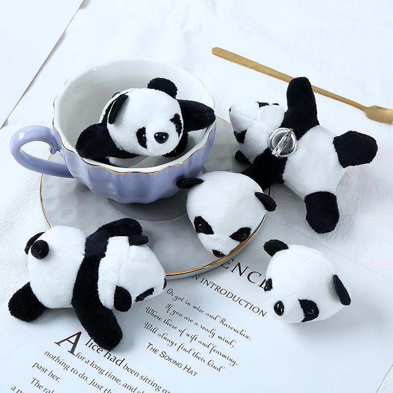 Cartoon Internet celebrity three-dimensional panda brooch, plush red panda doll ins lying down panda jewelry schoolbag pendant