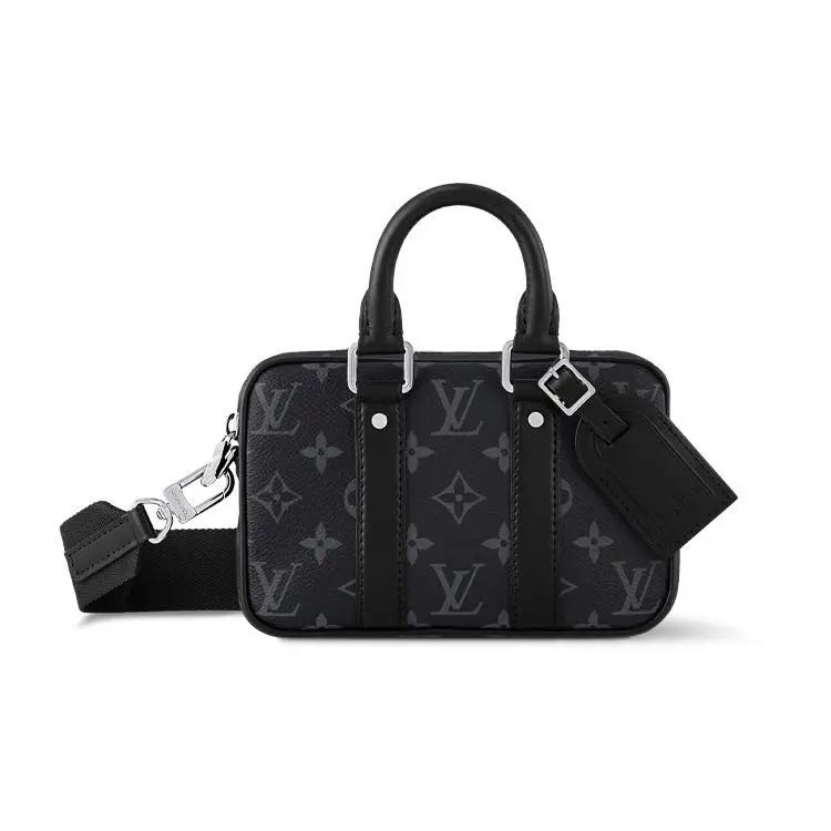 Women's Louis Vuitton Nano Porte Documents Voyage Handbag - Canvas, Ultra-Mini, Detachable Adjustable Strap, Handheld/Shoulder/Crossbody, Black, Hands-Free Women's Handbags