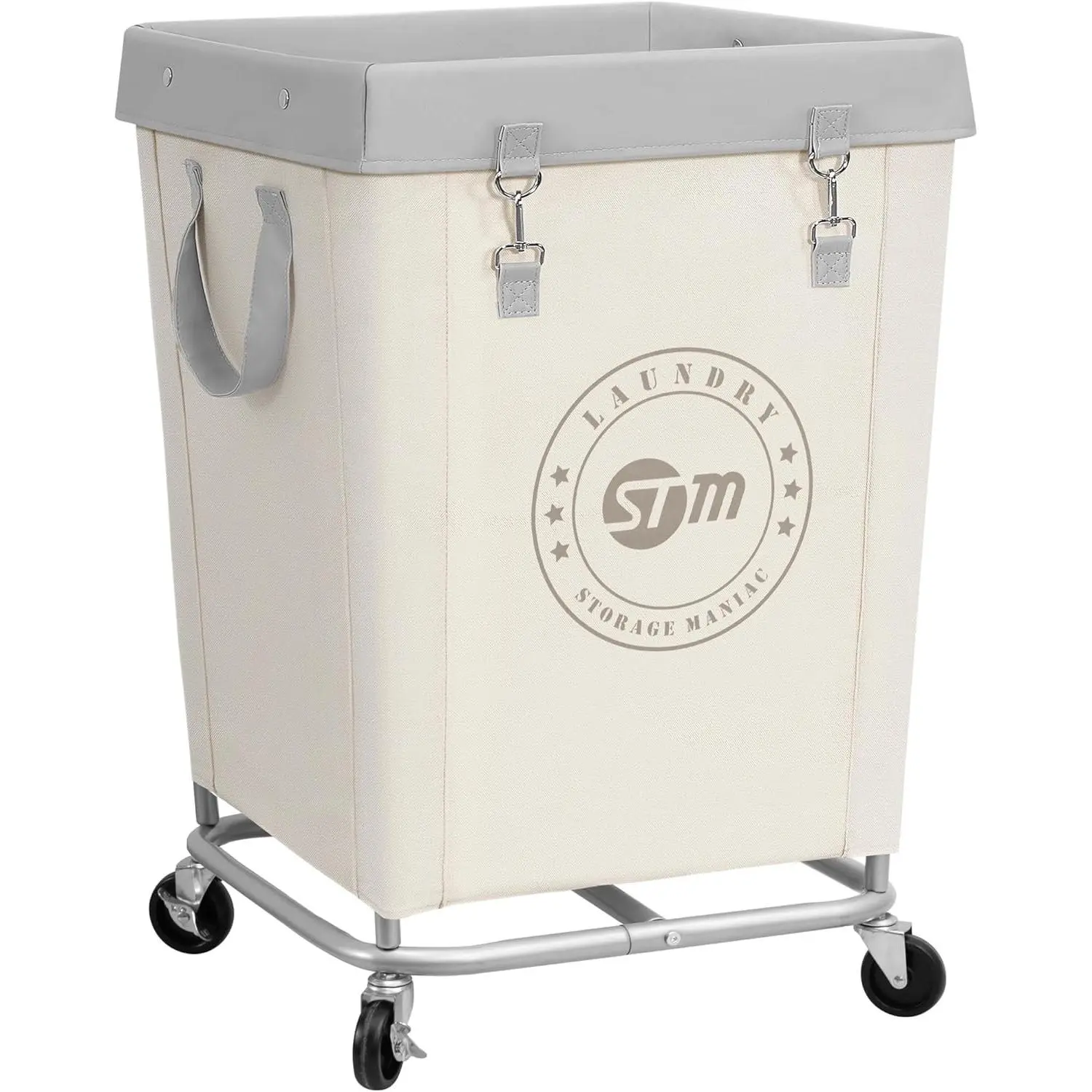 Commercial Laundry Hamper with Heavy Duty Steel Frame, 160 L Industrial Clothes Basket Cart with Wheels for Hotel, Home, Laundry Room, 18''L x 18''W x 31''H, Medium Beige