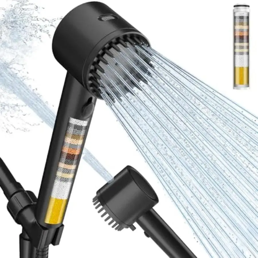 Ion Drops Filtered Shower Head with Handheld, 4+1 Spray Mode Showerhead with Filters, Built-in Power Wash for Hard Water - Remo