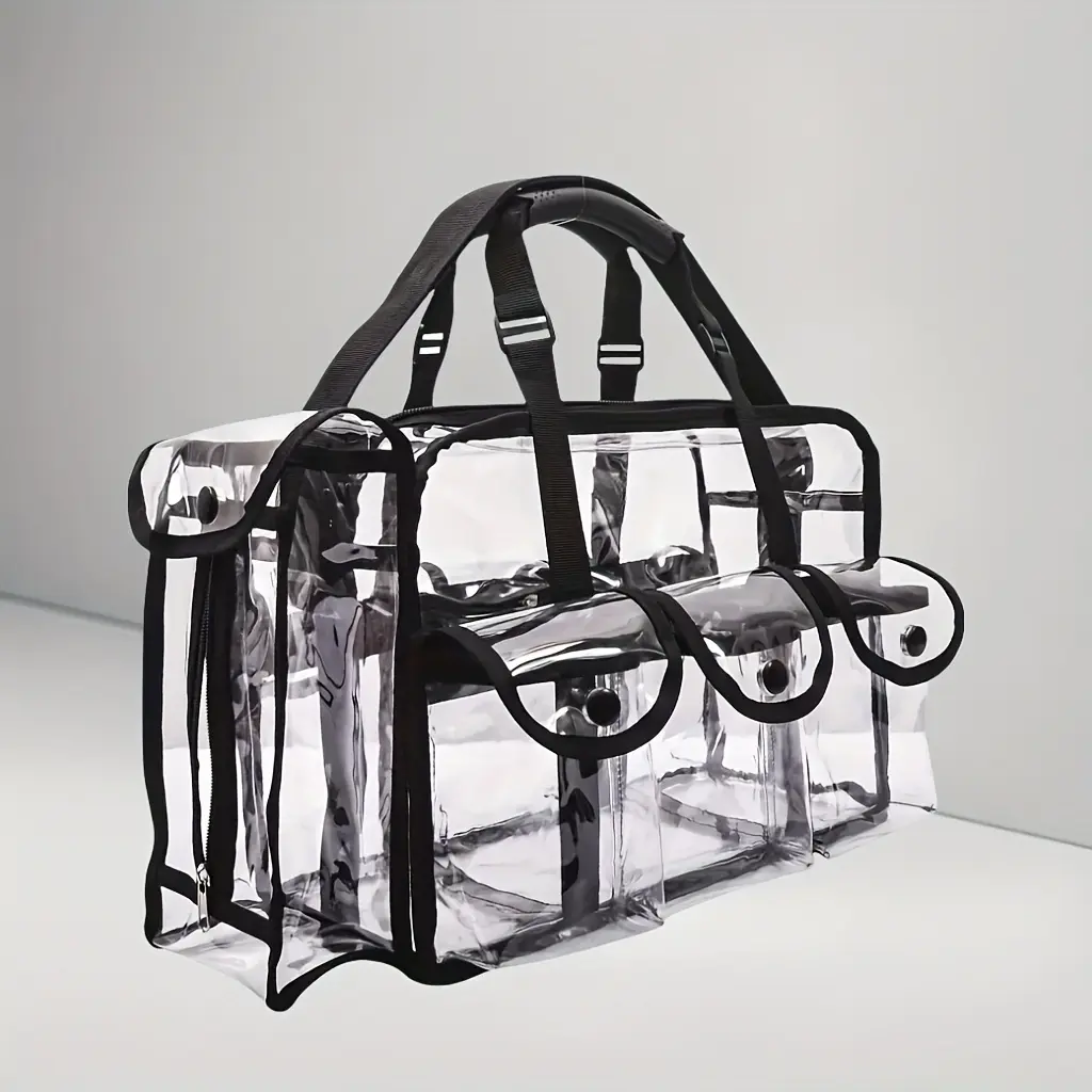 1-Pack Upgraded PVC Clear Travel Storage Bag - Extra Large Toiletry Bag With Dual Straps, 3 External Pockets + Side Tissue Compartment, Perfect For Travel/Gym/Daily Use, Splash-Resistant Foldable & Durable