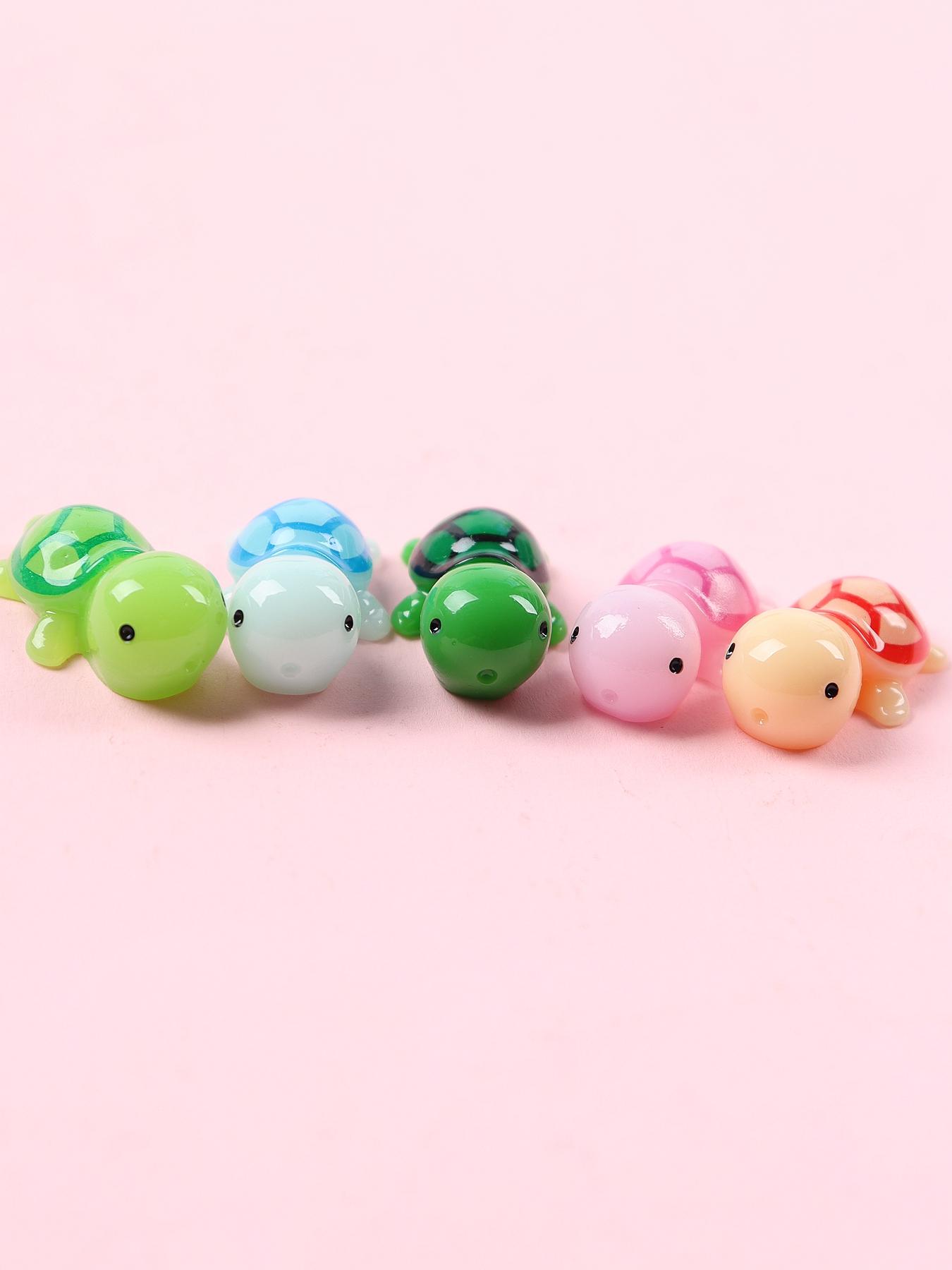 Cute Turtle Design Pendant with Card, 5 Counts Mini Resin Animal Shaped Charm, DIY Jewelry Accessories, Gift for Family, Friend, Colleague