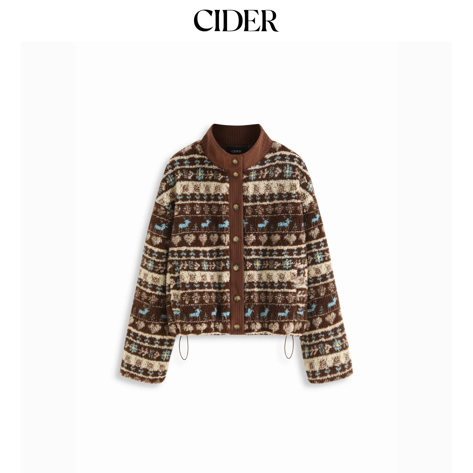 Cider Fleece Aztec Print Stand Collar Long Sleeve Drawstring Button Jacket [LIVE ONLY] SummerFinds