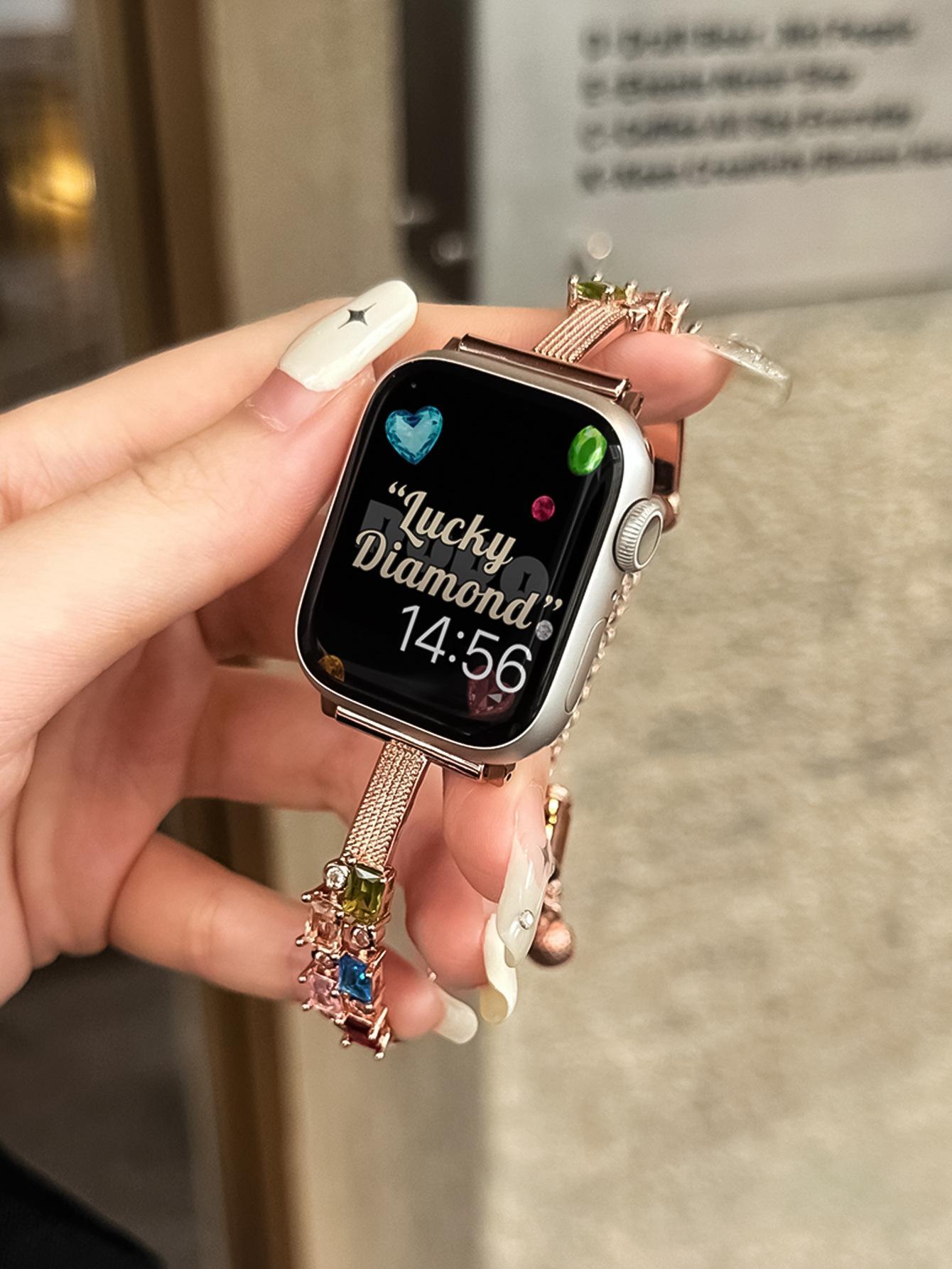 Candy Square Rhinestone Bracelet Watch Band, Stylish Strap Compatible With Apple Watch Series 4 5 6 7 8 9, Shiny Elegant Design For Women's Daily Wear