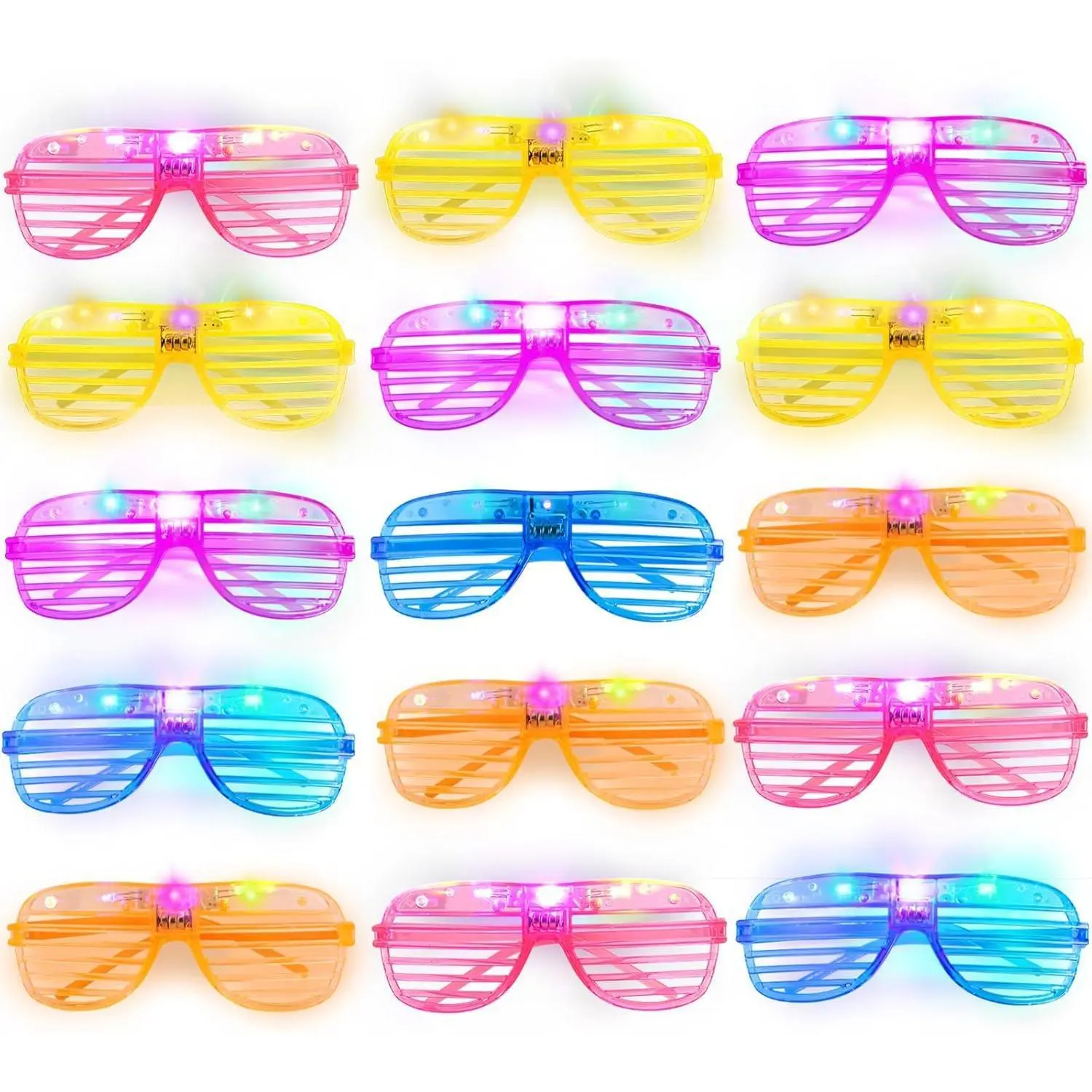 15 Pack Light Up Glasses 5 Colors LED Glasses Glow in The Dark Party Supplies for Kids Adults 80s Shutter Shades Neon Party Favors