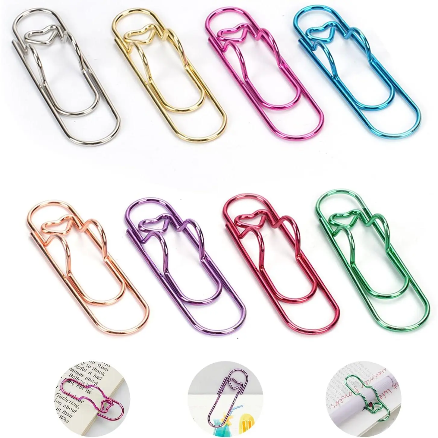 Colorful Paper Clip Pen Holder - 8 Pieces Metal Notebook Clips, Cute Planner Desk Organizer Accessories (Only for Pens <0.5")