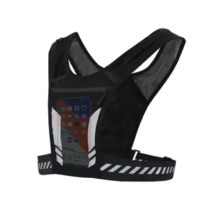 Running Vest with Phone Pocket – Zippered Reflective Vest for Jogging & Sports – Adjustable Waistband, Breathable Fabric – Unisex – Chest-Mounted Gear for Running or Cycling