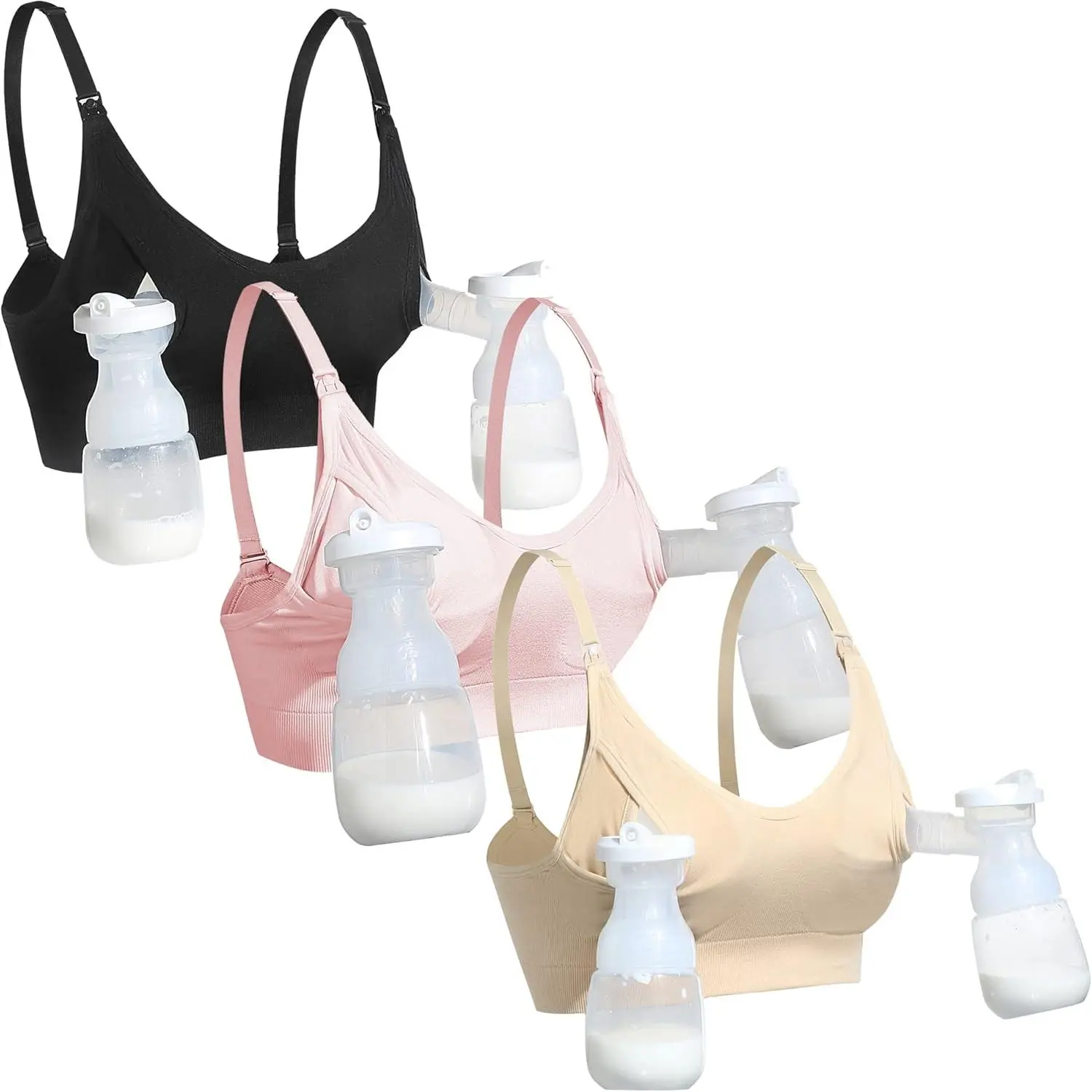 Women's All-in-1 Nursing & Pumping Bra, Hands-Free Support, Comfortable No-Pad Plain Maternity Underwear for Daily Use