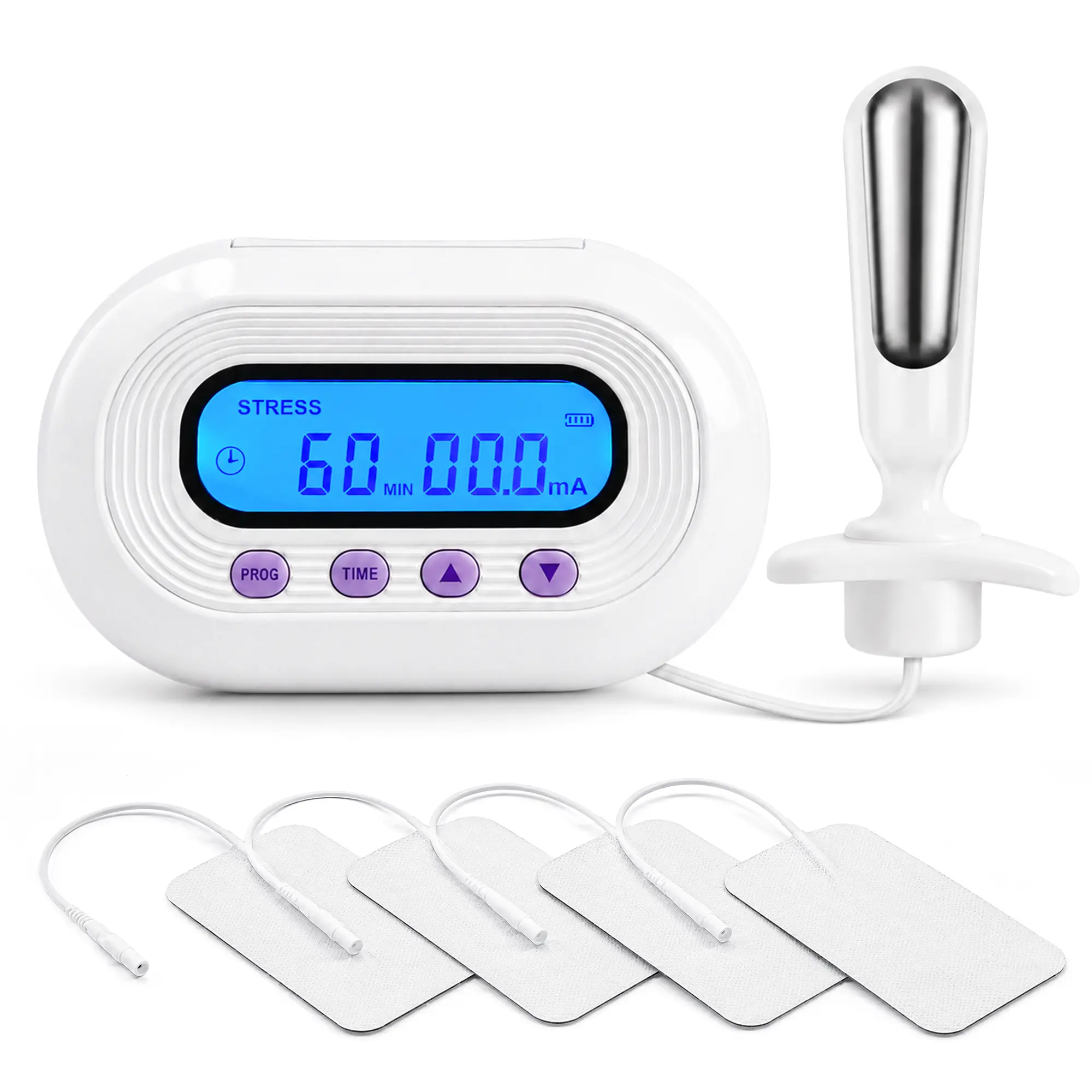 Women's Pelvic Floor Muscle Kegel Exerciser, 4-in-1 Trainer with Stainless Steel Probe, 4 Electrode Pads, Dual Cables, Rechargeable Portable Design, 80 Intensity Levels & Carrying Case
