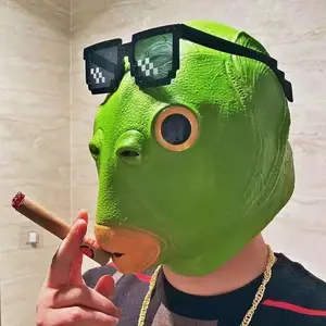 Halloween Funny Cosplay Costume Mask Unisex Adult Carnival Party Green Fish Head Mask Headdress Suitable for Fancy Dress Party