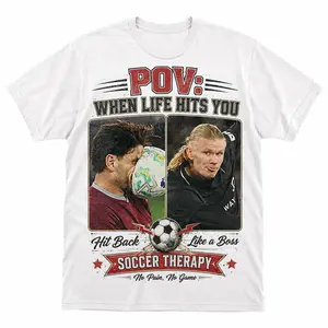 Funny Soccer Therapy Vintage Bootleg Tee, Erling Haaland Meme Retro Portrait Graphic, Motivational Football Fan Casual Street Top