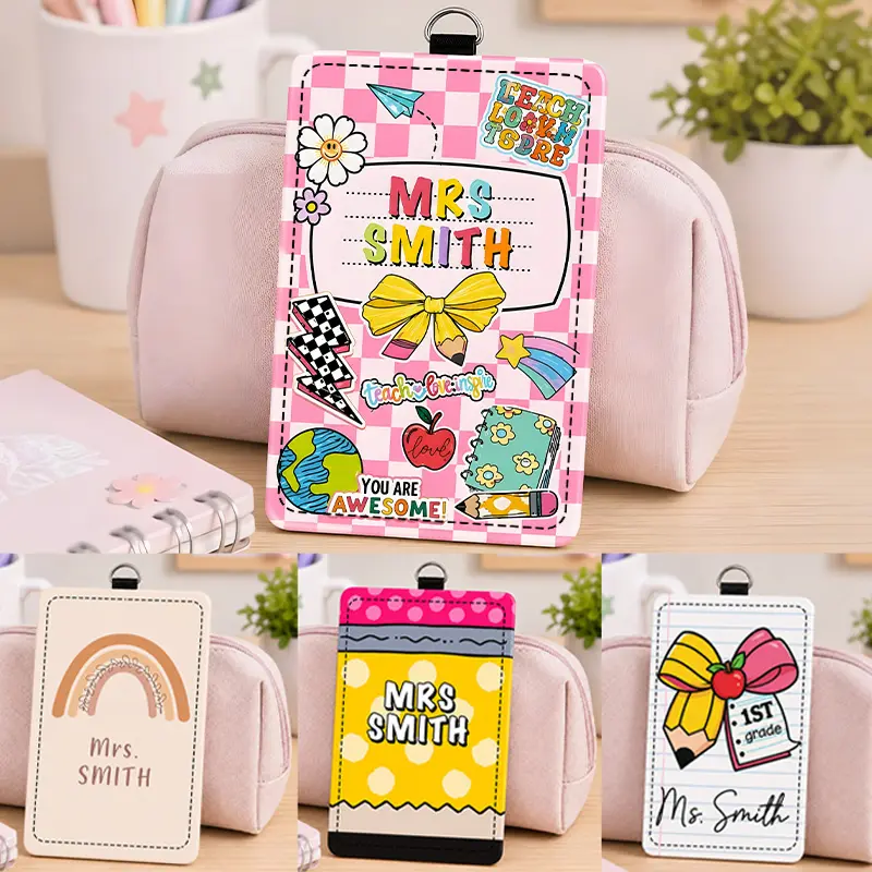 Personalized Teacher Name Badge Tag Custom Name Text Teacher ID Badge Lanyard Tag School Stationery Pink Gingham Design For Teacher Lanyard Badge Clip School Office Classroom Daily Wear Back To School Teacher Appreciation Gift For Teachers Educators