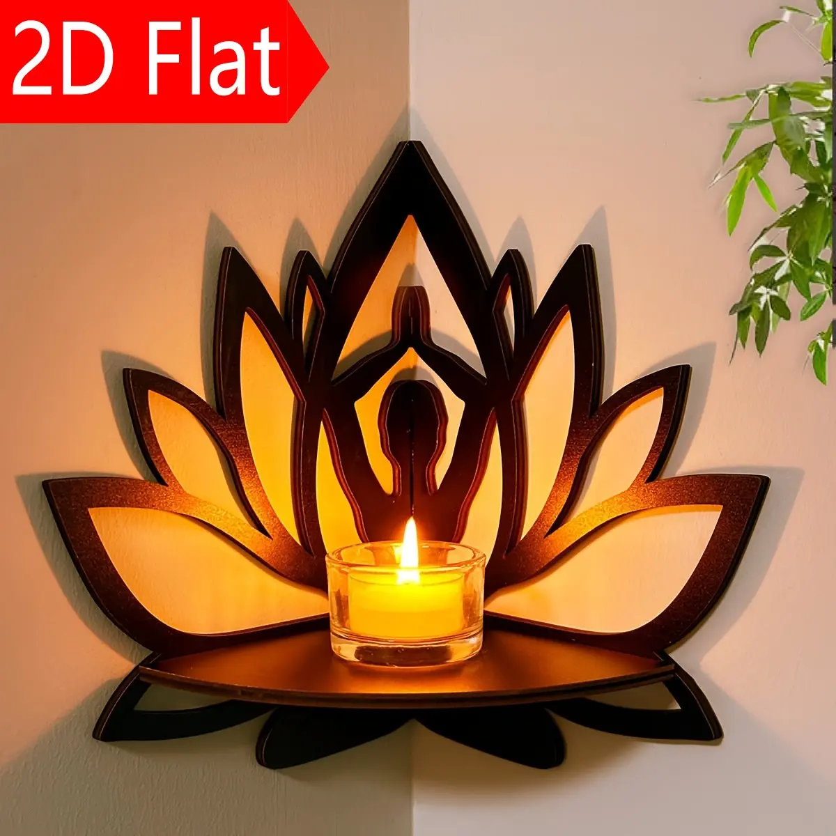 Multi-Functional Corner Shelf, Lotus Yoga Wooden Wall Mount, Zen Decorative Wall Rack, Space-Saving Organizer for Meditation Room, Yoga Studio