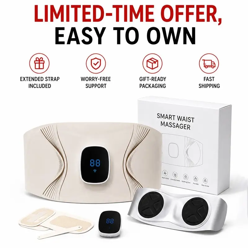 Portable Smart Heat Therapy Waist Massager Belt EMS Microcurrent Pulse Abdominal Massage Belt Waterproof Easy Clean For Office Home Workout Daily Care