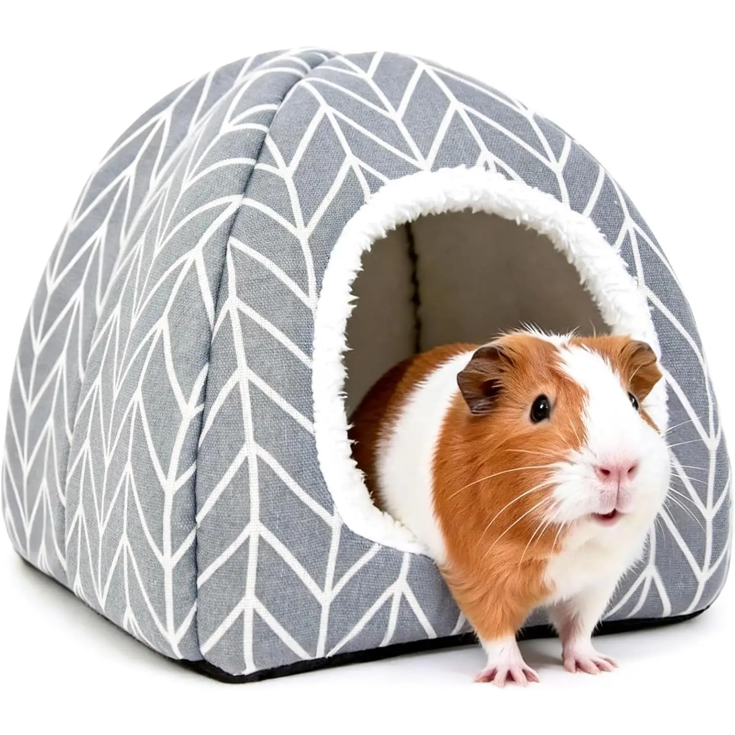 Grey Synthetic Fabric Cave Shape Guinea Pig Hideout Bed - Cozy Warmth Sleeping Spot, Rabbit Supplies & Small Animal Cage Accessory for Hedgehog, Ferret, Chinchilla