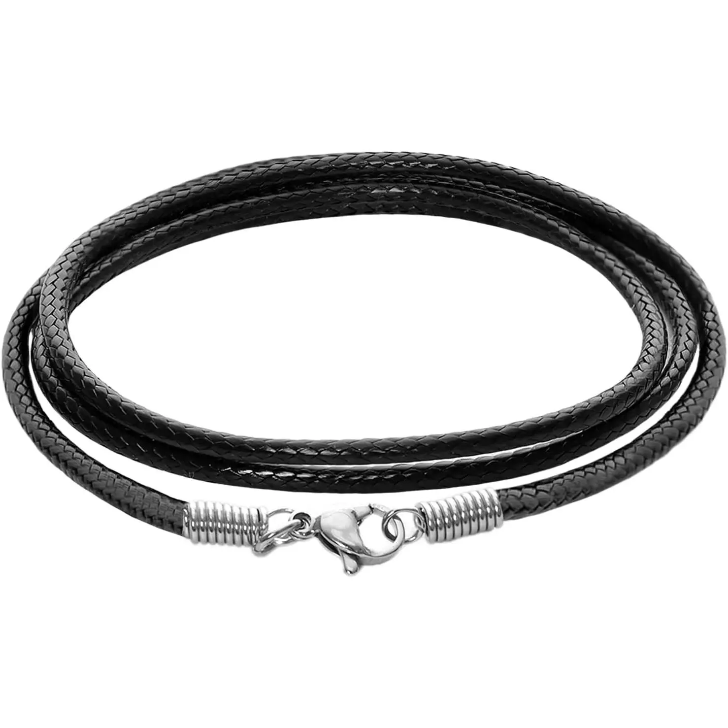 Black Leather Necklace Cord - 2mm Braided Wax Rope Chain with Stainless Steel Buckle Clasp, Fashion Jewelry for Men, Ideal for Anniversary, Birthday, Christmas Gifts (Chain & Link Design), Ethnic, Flexible, Lightness And Load-Bearing Capacity, Modern