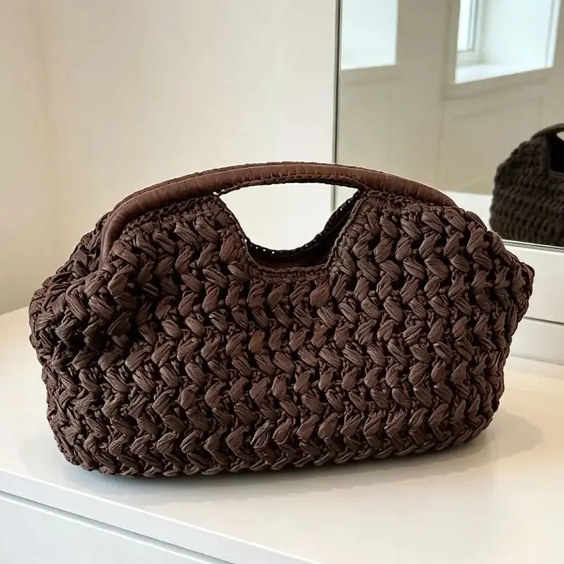 Women's Handmade Woven Bag, 2026 Spring New Arrival, Straw Basket Tote, Elegant Design, High-Quality Beach Vacation Handbag, Bohemian Straw Bag, Bags Handmade