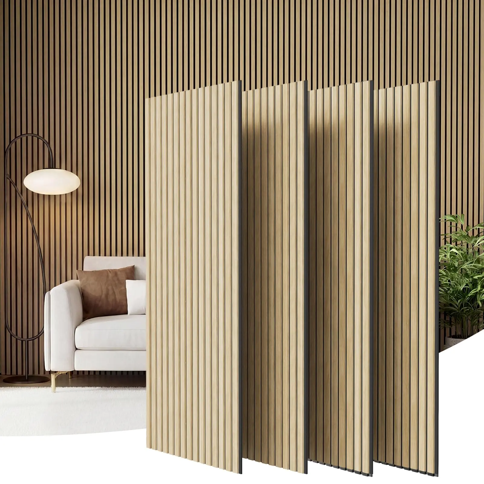 Sound Absorbing Wood Slatwall Acoustic Panels – 4 Pack – Echo Reduction & Noise Control – DIY Install – Perfect for Home, Bedroom, Living Room, Conference Room – Oak Color – 47.2 x 23.6 inches