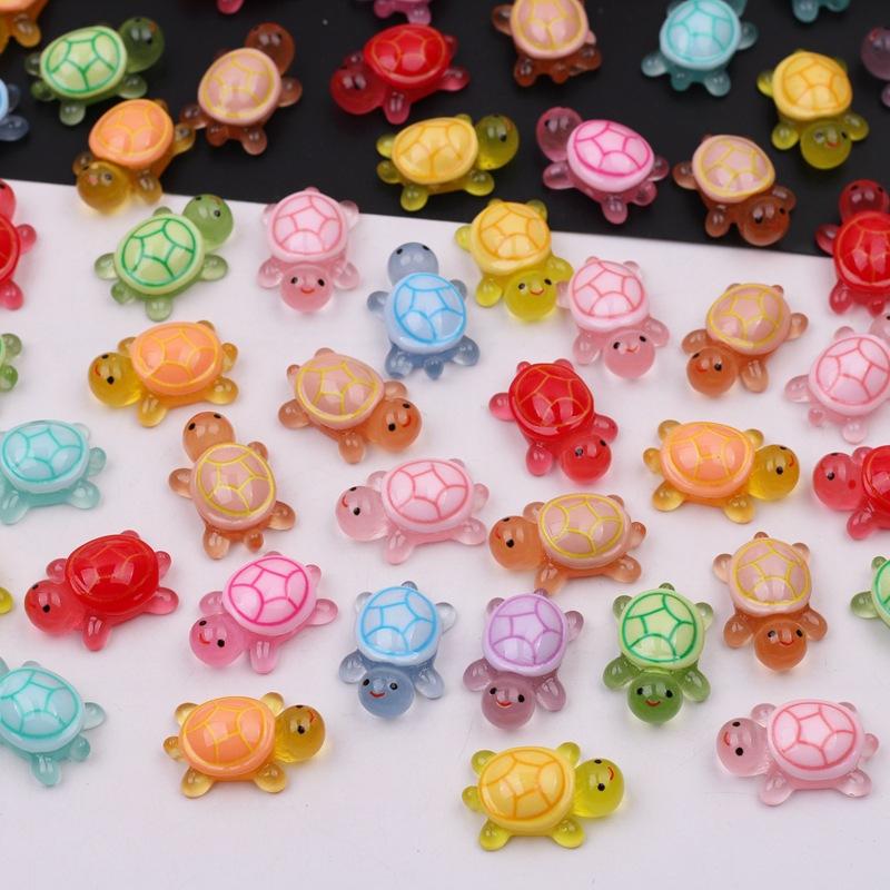 Night Glow Large Turtle+100pcs Mini Luminous Turtles Figurines Resin Craft Glowing Turtle Storage Ornament Landscape Desktop