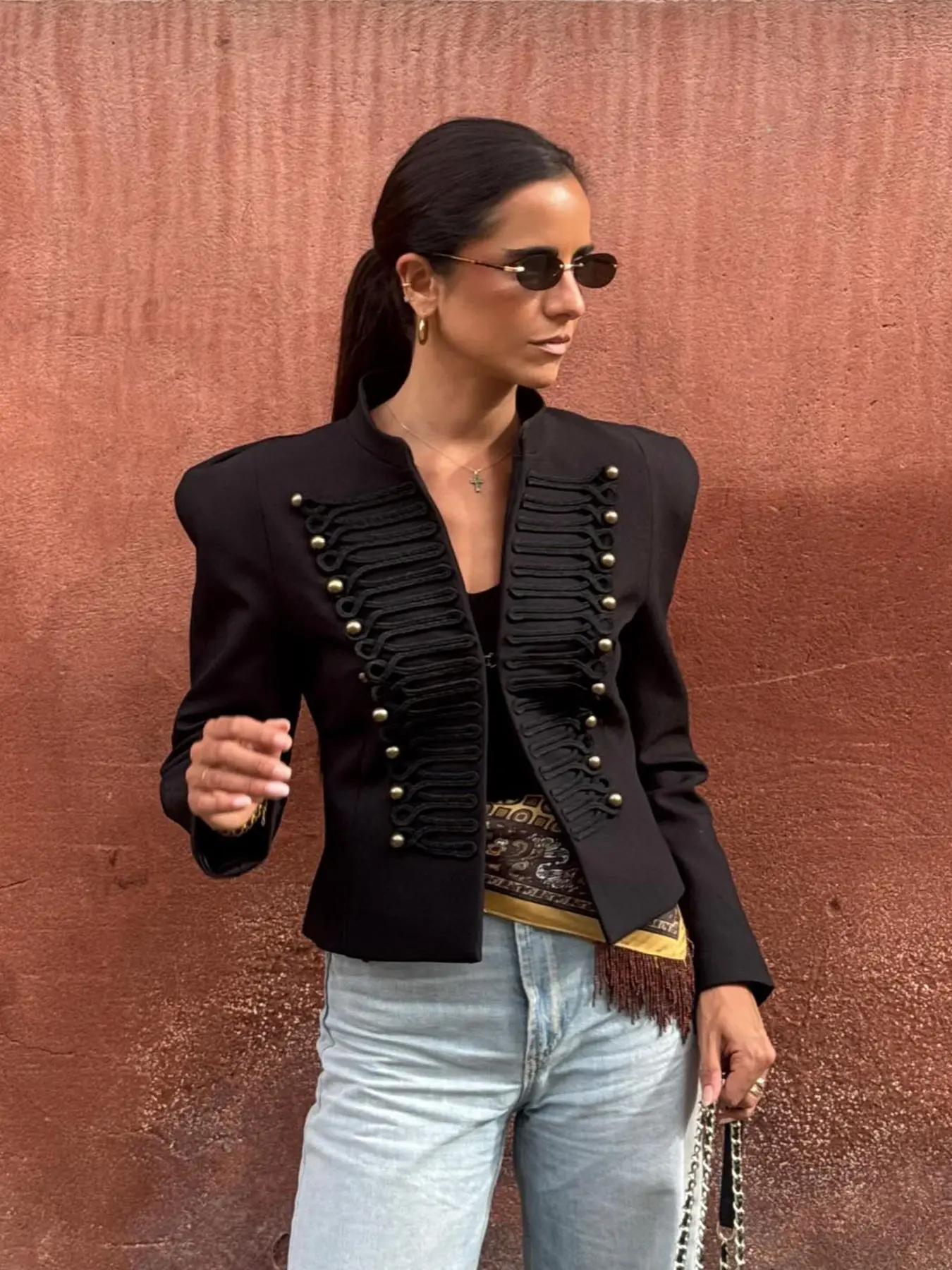 Women's Four-Season Retro Vintage Court Style Stand Collar Short Jacket Coats, Dual Gold Buttons, Waist Cinch, Fashionable Elegance Outerwear for Office and Dates