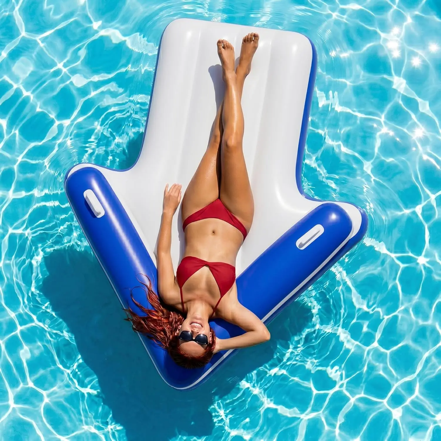 Inflatable Pool Floats for Adults - Floating Pool Lounger Tanning Bed, Cool Sun Bathing Blow Up Raft Floatie with Handle, Summer Swimming Water Mat - Party Gift for Beach Backyard Lake, Durable and Fun Swimming Accessories