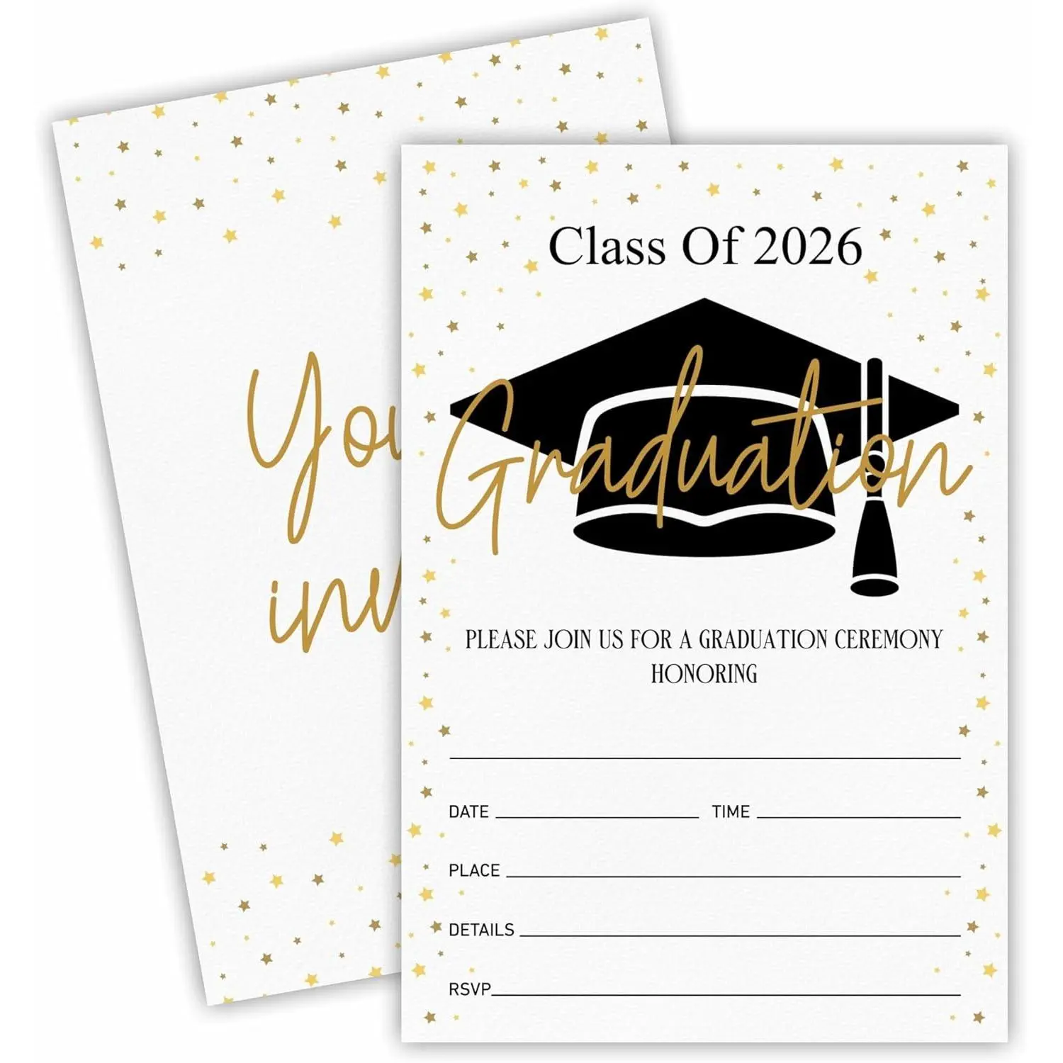 2026 Class of 2026 Graduation Party Invitations, 20 Shining Star Fill-In Invitation Cards with Envelopes for High School College Graduation Party Celebration Supplies - A08