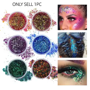 Face Body Glitter Gel with Spoon, Green Self-Adhesive Mermaid Holographic Chunky Sequins Glitters for Eye Hair, Christmas Carnival Party Music Festival St Patrick's Day New Year Mardi Gras Festival Glitter Accessories Sequins Makeup Supplie