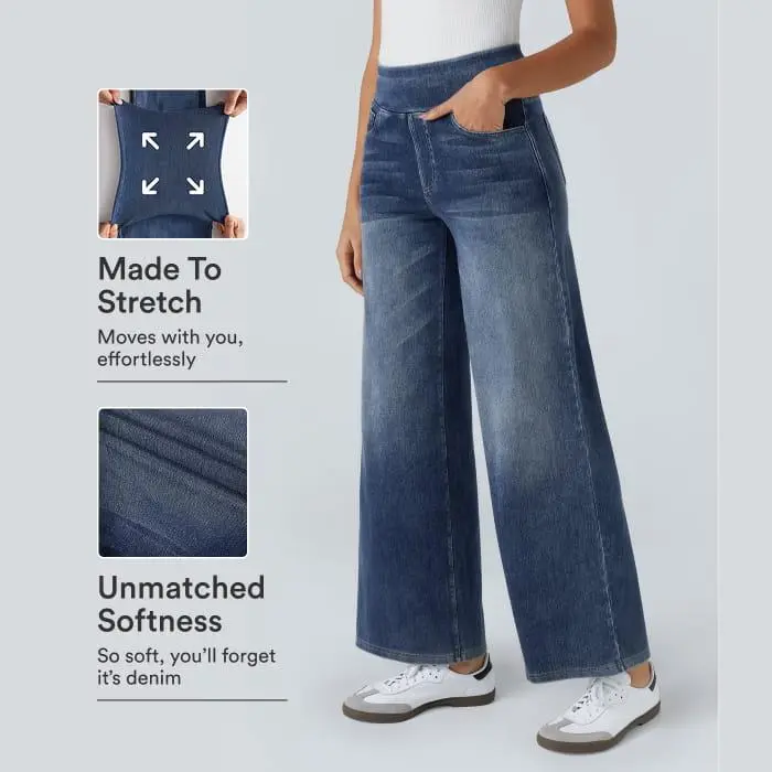 Halara Flex™ High Waisted Pockets Baggy Wide Leg Washed Casual Jeans #BackToSchool Halara Flex™ High Waisted Pockets Baggy Wide Leg Washed Casual Jeans #BackToSchool