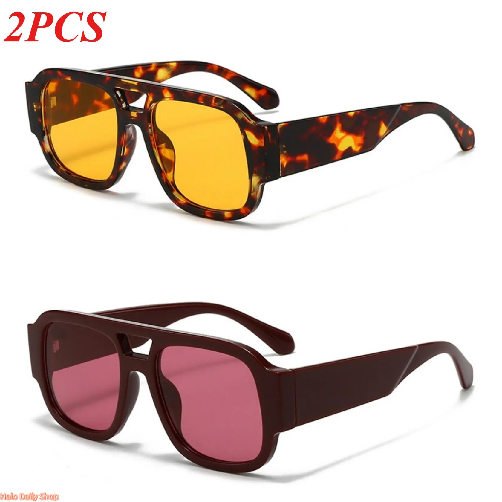Stylish Aviator 2-Pack Sunglasses for Men and Women , Trendy Rectangle, Fashionable Design, Perfect for Outdoor Activities and Daily Wear