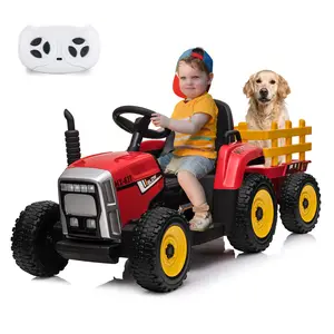12V Kids Ride-On Tractor with Detachable Trailer & 2.4G Parent Remote Control, 35W Motor, 3-Speed Battery-Powered Electric Farm Truck with Forward/Reverse, 7 LED Headlights, MP3/USB, Safety Belt and Treaded Wheels for Backyard Play, Ages 3-6, Red