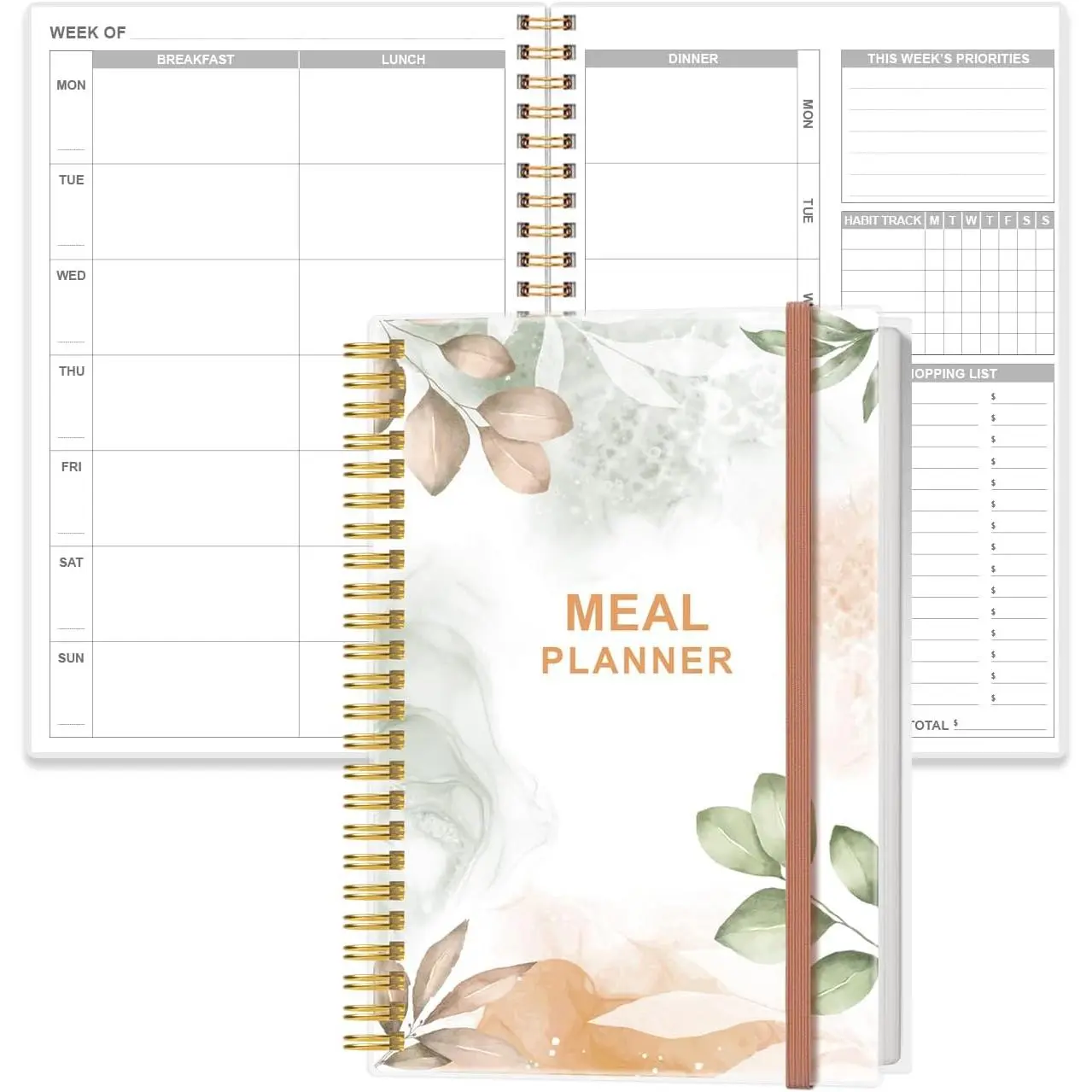 Weekly Meal Planner - A5 Weekly & Daily Meal Prep Journal with Shopping and Grocery Lists for Menu Planning, 93 Sheets/186 Pages  Diet &  , Undated, 52 Weeks, Lasts 1 Year,