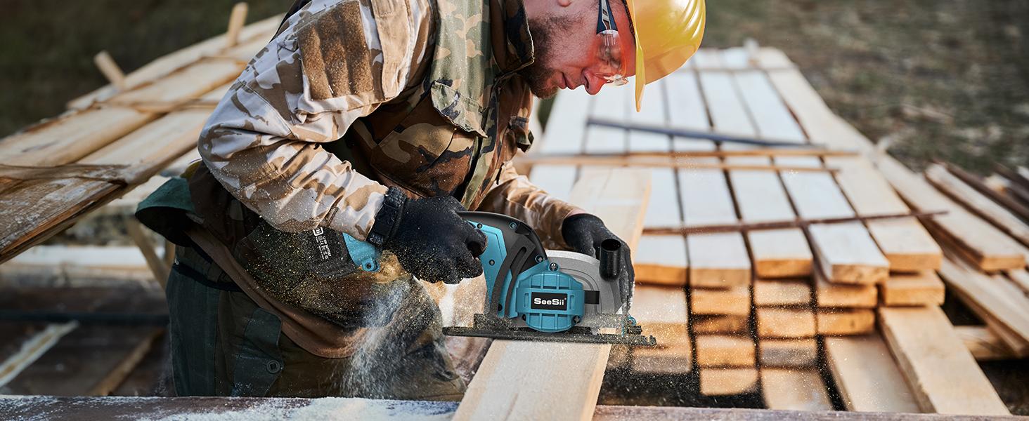 Cordless Mini Circular Saw, SeeSii 4-1/2" Electric Compact Circular Saw with 4.0Ah Battery, 5380RPM, 4 Saw Blades, Rip Guide, Max Cutting Depth 1-11/16"(90°), 1-1/8"(45°) for Wood, Plastic, Soft Metal TCS115A CS410B Cordless Mini Circular Saw, SeeSii 4-1/2" Electric Compact Circular Saw with 4.0Ah Battery, 5380RPM, 4 Saw Blades, Rip Guide, Max Cutting Depth 1-11/16"(90°), 1-1/8"(45°) for Wood, Plastic, Soft Metal TCS115A CS410B